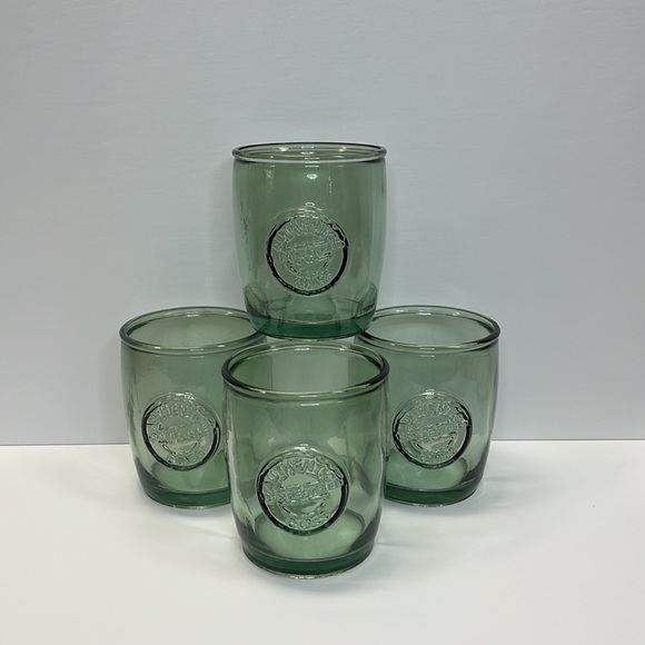 4 - 100% Authentic Recycled Glass Old Fashioned Green Low Ball Glasses - Picture 2 of 9